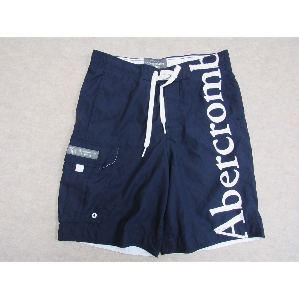 Abercrombie & Fitch Mens Navy Blue Logo Board Shorts Swim Trunks Size M Cargo